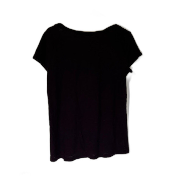 LOFT Black Cotton Tee Boho Minimalist Floral Embroidered Top Casual Chic M - Picture 2 of 5